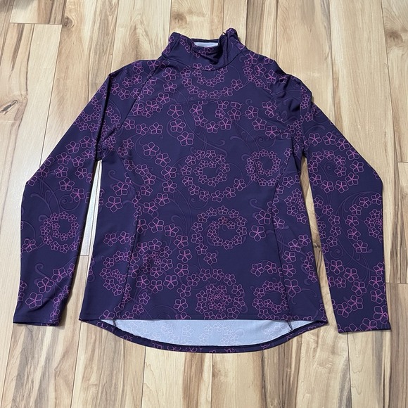 L.L. Bean Tops - LL BEAN Women's Sz L Performance Mock Neck Long Sleeve Purple Geo Pattern Zip